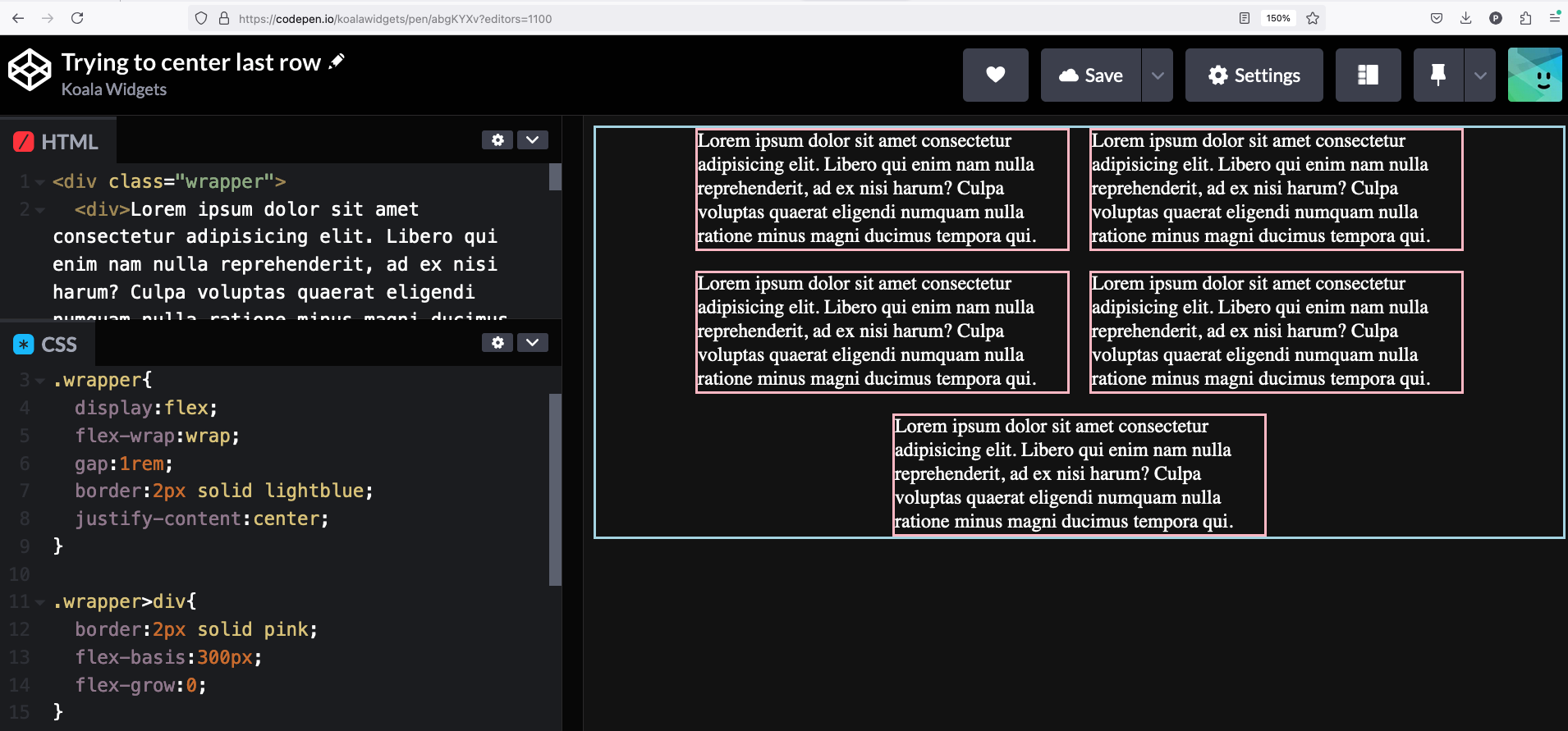 Attempt 2 to center elements in the last row using flexbox